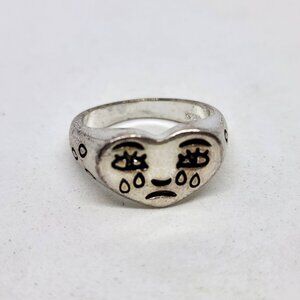 Crying Heart Ring Teardrops Sadness Silver Tone Fashion Jewelry Band Size 4.5